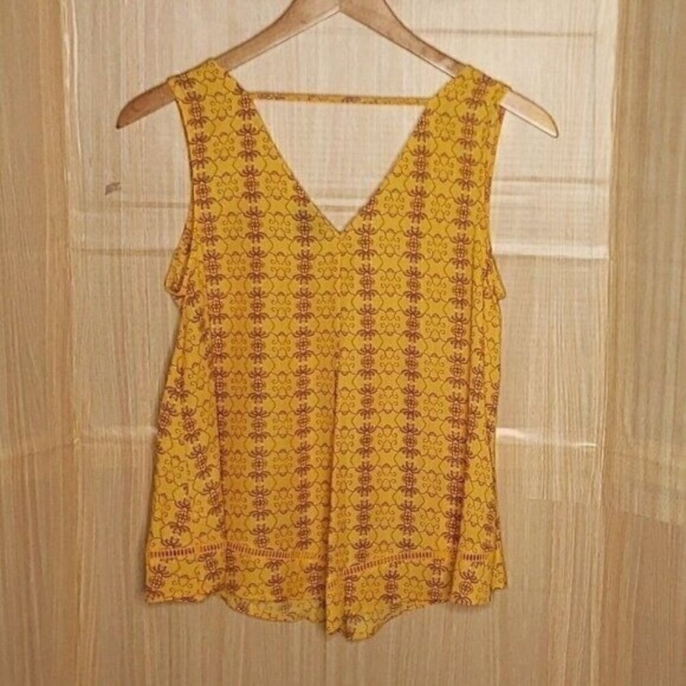 A.N.A Womens Yellow Sleeveless Floral Silky Top Medium